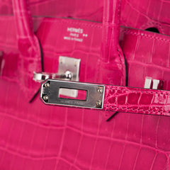 Birkin 25 Bag Rose Mexico Crocodile with Palladium Hardware