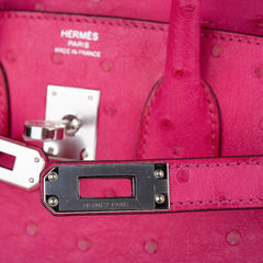 Birkin 25 Rose Tyrien Ostrich Bag Palladium Hardware