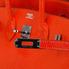 Birkin 25 Bag Orange Tangerine Lizard with Ruthenium Hardware