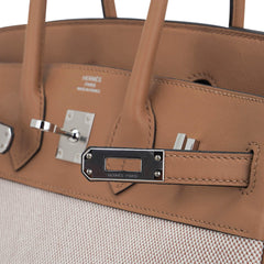 Limited Edition Birkin 25 Bag Ecru Toile H Chai Swift Leather with Palladium Hardware