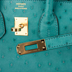 Birkin 25 Bag Vert Verone Ostrich Gold Hardware