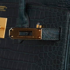 Birkin 30 Bag Vert Fonce Matte Porosus Crocodile with Gold Hardware