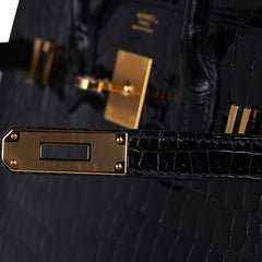 Birkin 30 Bag Black Porosus Crocodile with Gold Hardware
