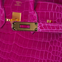 Birkin 35 Rose Scheherazade Porosus Crocodile Bag Gold Hardware