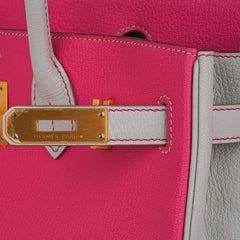 Special Order HSS Birkin 30 Bag Rose Shocking & Gris Perle Chevre Leather with Brushed Gold Hardware