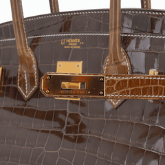 Special Order Birkin 30 HSS Bag Gris Elephant and Ficelle Crocodile with Gold Hardware