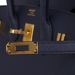 Birkin 25 Sellier Bag Bleu Indigo Gold Hardware Epsom Leather New w/Box