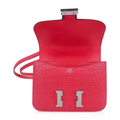 Mini Constance 18 Rose Extreme Matte Alligator Bag with Palladium Hardware