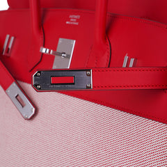 Limited Edition Birkin 35 Bag Fray Fray Framboise Toile and Swift Leather with Palladium Hardware