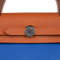Herbag Zip 31 Bag Blue Frida Berline Canvas Vache Naturelle Leather with Palladium Hardware