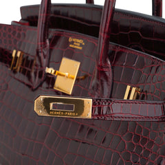 Special Order HSS Birkin 35 Bag Bordeaux Porosus Crocodile with Gold Hardware