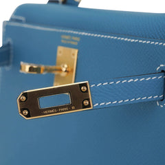 Mini Kelly 20 Bag Sellier New Blue Jean Epsom Leather with Gold Hardware