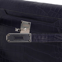 Kelly Depeches 25 Pouch Blue Indigo Matte Alligator with Palladium Hardware