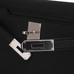 Kelly Depeches 25 Pouch Bag Black Galop D’Leather with Palladium Hardware