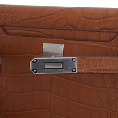 Kelly Depeches 25 Pouch Matte Gold Alligator with Palladium Hardware