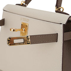 Special Order HSS Mini Kelly 20 Bag Sellier Craie & Etoupe Epsom Leather with Gold Hardware