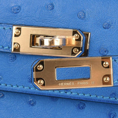 Kelly Pochette Bag Bleuet Ostrich Clutch Gold Hardware