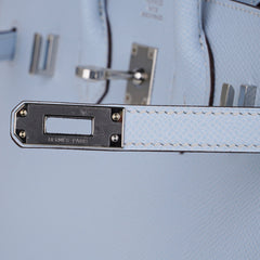 Birkin 25 Sellier Bag Blue Brume Epsom Palladium Hardware New