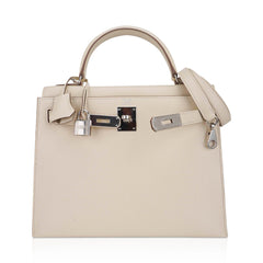 Kelly 28 Bag Sellier Craie Epsom Leather with Palladium Hardware