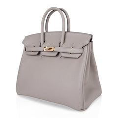 Birkin 25 Bag Gris Asphalte Novillo Leather Gold Hardware