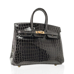 Birkin 25 Bag Graphite Crocodile with Gold Hardware