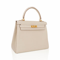 Kelly Retourne 25 Bag Craie Togo Leather with Gold Hardware