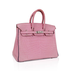Birkin HSS 25 Bag 5P Pink and Violet Matte Crocodile with Brushed Palladium Hardware