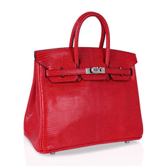 Limited Edition Birkin 25 Bag Rouge Exotic Lizard with Palladium Hardware