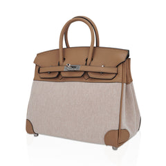 Limited Edition Birkin 25 Bag Ecru Toile H Chai Swift Leather with Palladium Hardware