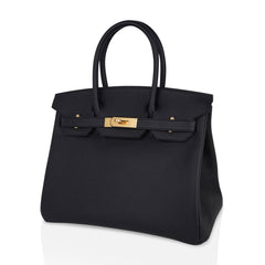Birkin 30 Bag Black Gold Hardware Epsom Leather New w/ Box