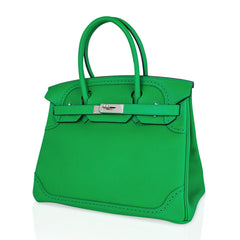 Birkin 30 Ghillies Limited Edition Bag Bamboo Palladium Hardware New w/Box