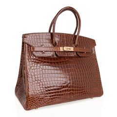 Limited Edition Birkin 35 Bag Diamond Miel Porosus Crocodile with Gold Hardware