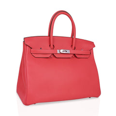Birkin 35 Bag Rose Jaipur Clemence Leather with Palladium Hardware