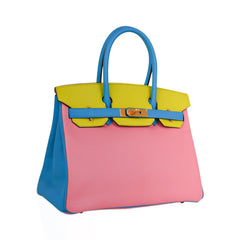 Birkin HSS 30 Bag Tri-Color Rose Confetti Bue Aztec Soufre Chevre