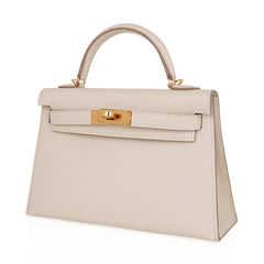 Kelly 20 Mini Sellier Bag Craie Epsom Leather with Gold Hardware