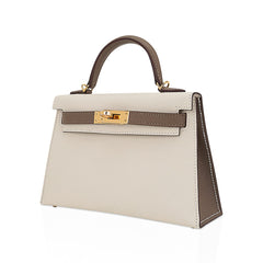 Special Order HSS Mini Kelly 20 Bag Sellier Craie & Etoupe Epsom Leather with Gold Hardware