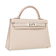 Kelly 20 Mini Sellier Bag Craie Epsom Leather Palladium Hardware New w/Box