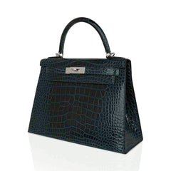 Kelly 28 Sellier Verso Vert Cypress / Vert Jade Bag Alligator Palladium Hardware