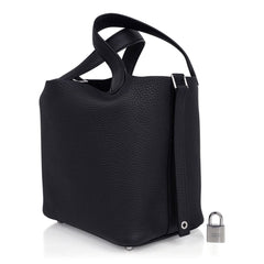 Picotin Lock 18 Bag Black Clemence Tote Palladium New