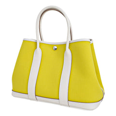 Garden Party 30 Bag Lime Toile Officier / Blanc Vache Country Leather