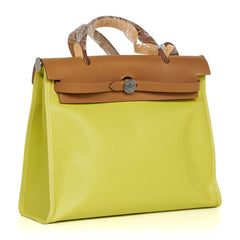 Herbag Zip 31 Bag Lime Berline Toile Vache Hunter Leather with Palladium Hardware