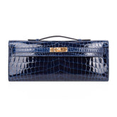 Kelly Cut Blue Sapphire Crocodile Clutch Bag Gold Hardware
