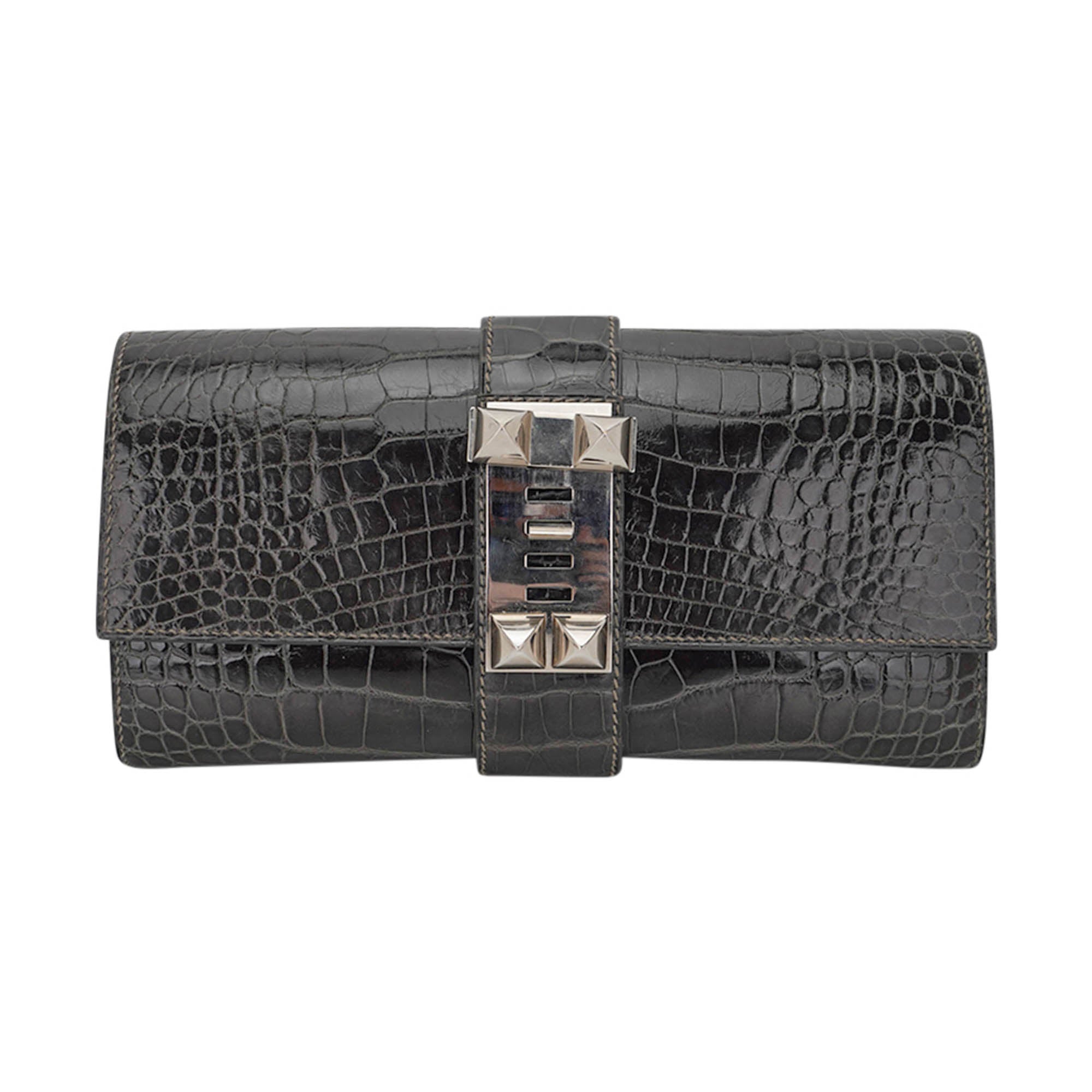 Medor 23 Clutch Bag Graphite Alligator with Palladium Hardware