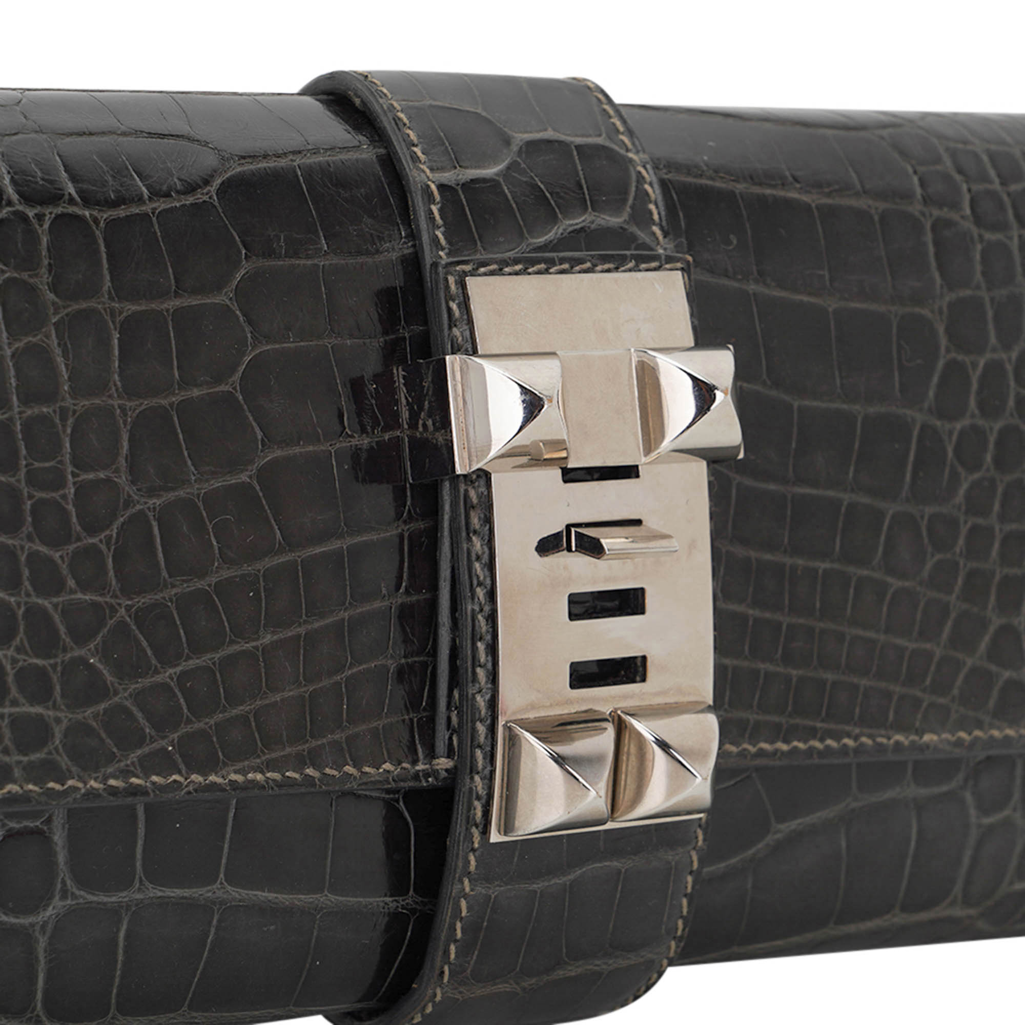 Medor 23 Clutch Bag Graphite Alligator with Palladium Hardware
