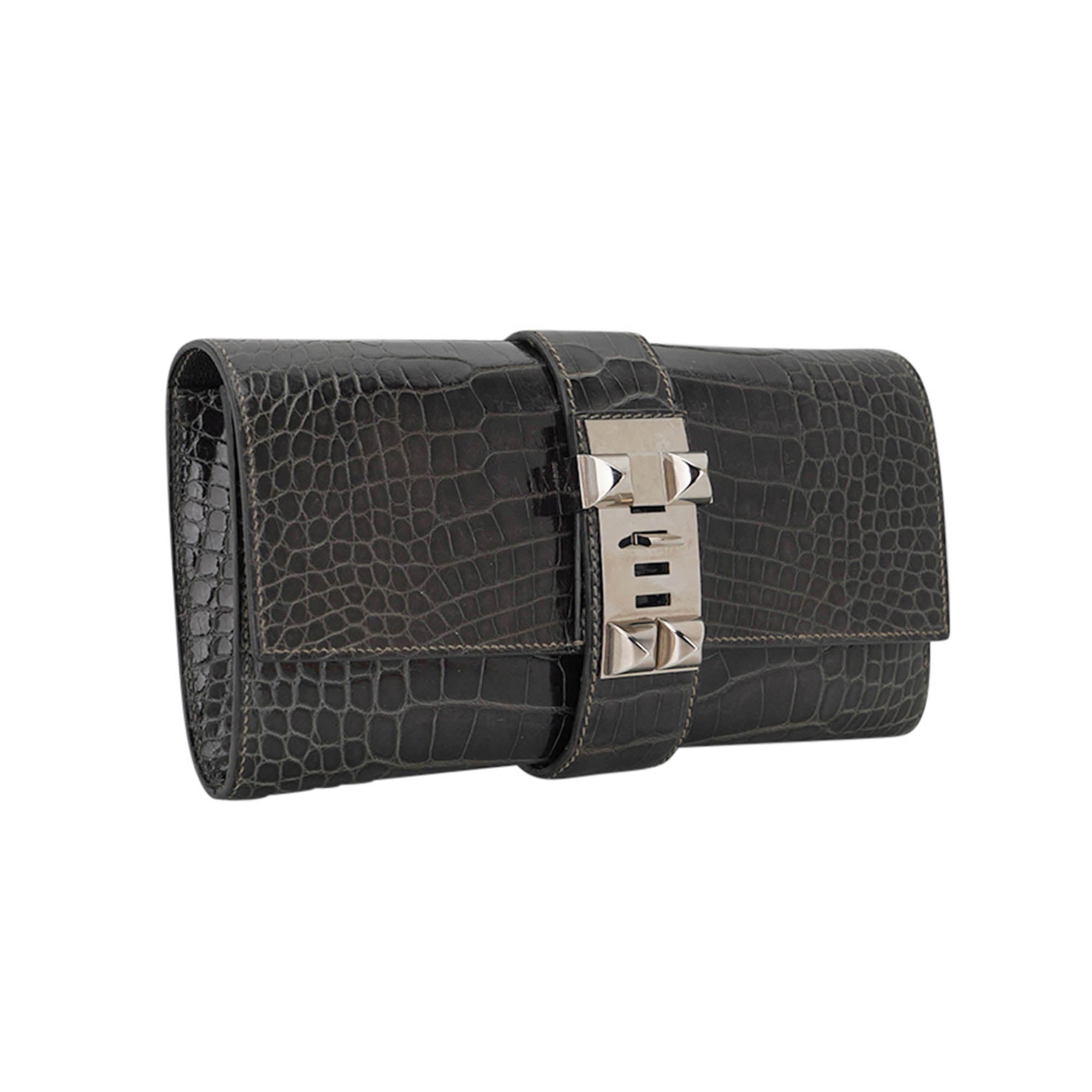 Medor 23 Clutch Bag Graphite Alligator with Palladium Hardware