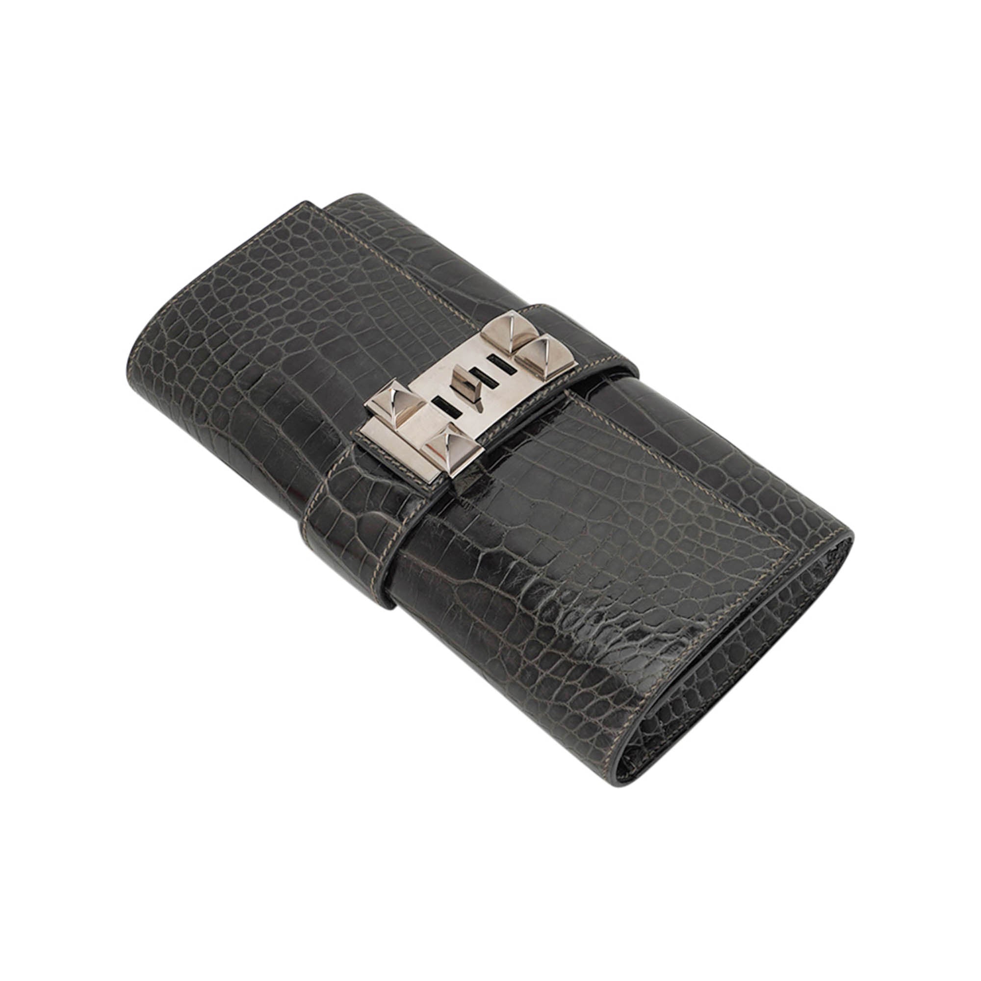 Medor 23 Clutch Bag Graphite Alligator with Palladium Hardware