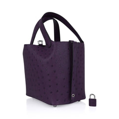 Picotin Lock 18 Bag Violine Ostrich Tote Palladium Hardware