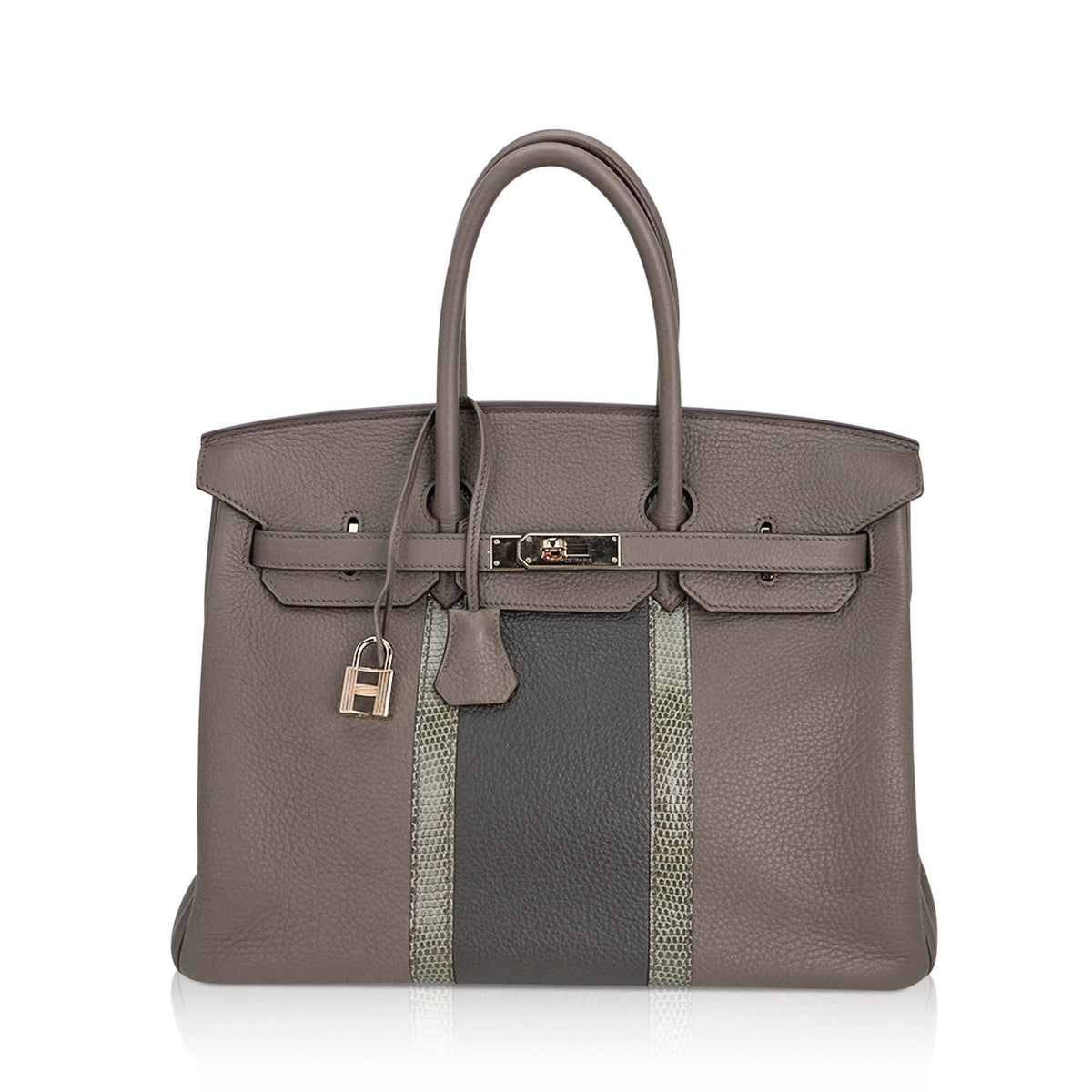 Limited Edition Club Birkin 35 Bag Etain & Graphite Clemence Leather Gris Fonce Lizard
