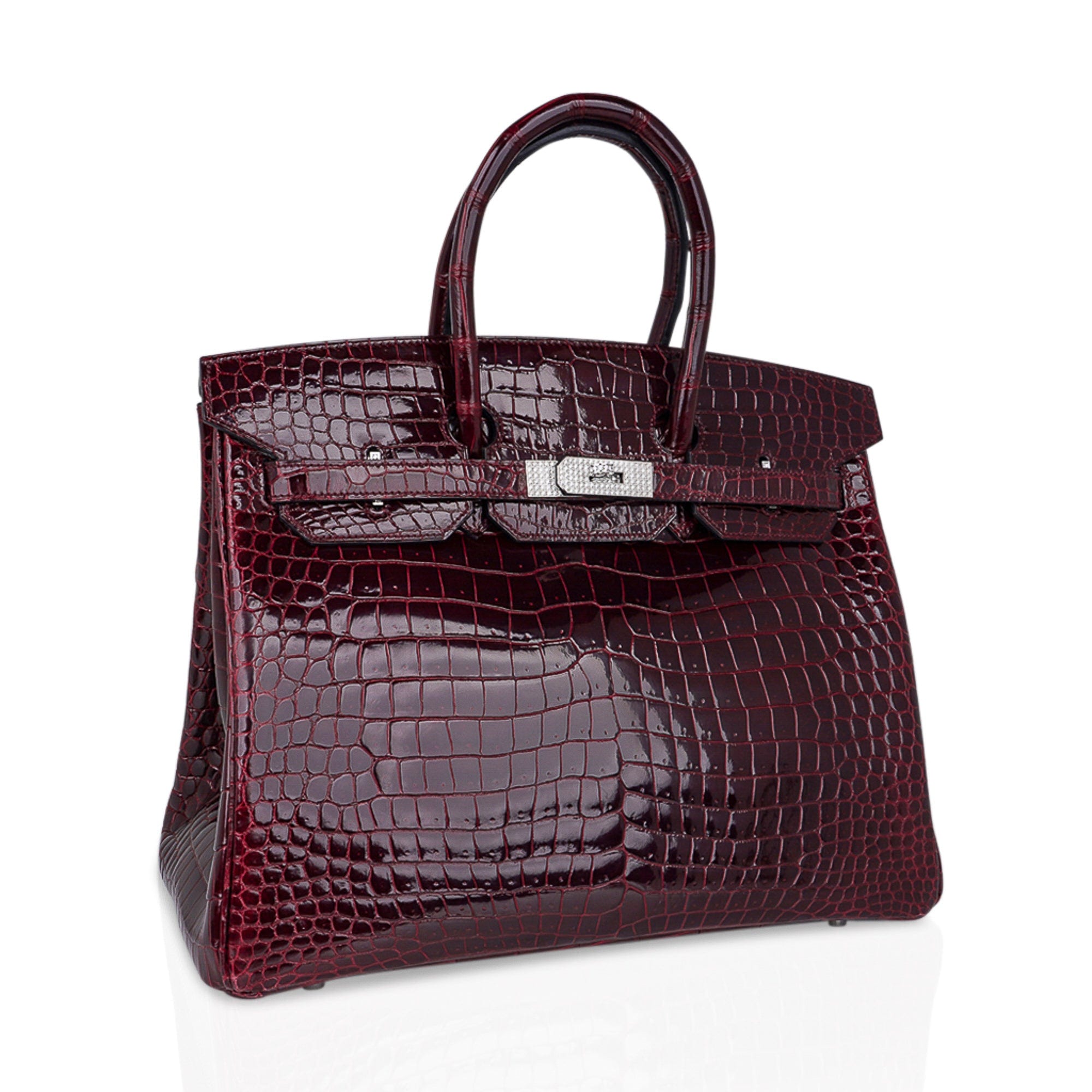 Birkin 35 Bag Diamond Bordeaux Porosus Crocodile with White Gold Hardware