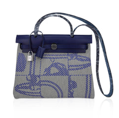 Herbag Zip 31 Bag Brides de Gala Toile Blue Sapphire Vache Hunter Leather with Palladium Hardware